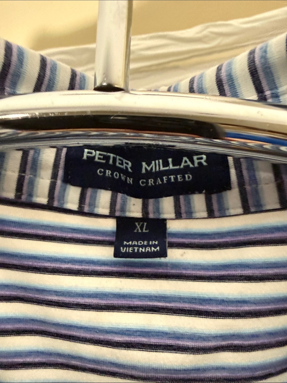 Peter Millar Navy and White Striped Polo - Picture 2 of 4